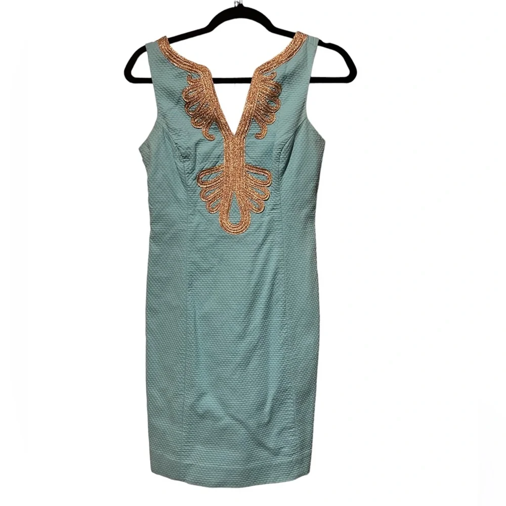 Lilly Pulitzer Janice Shift Dress in Shorely Blue with Metallic Gold N… - Picture 4 of 10